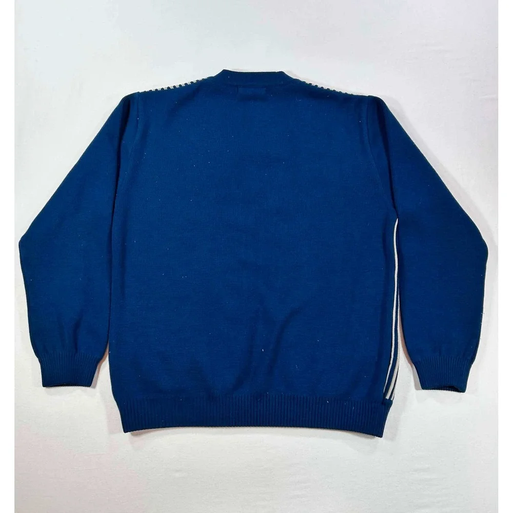 Vintage Beston Blue White Striped Cardigan Sweater V-Neck Button Front Mens M